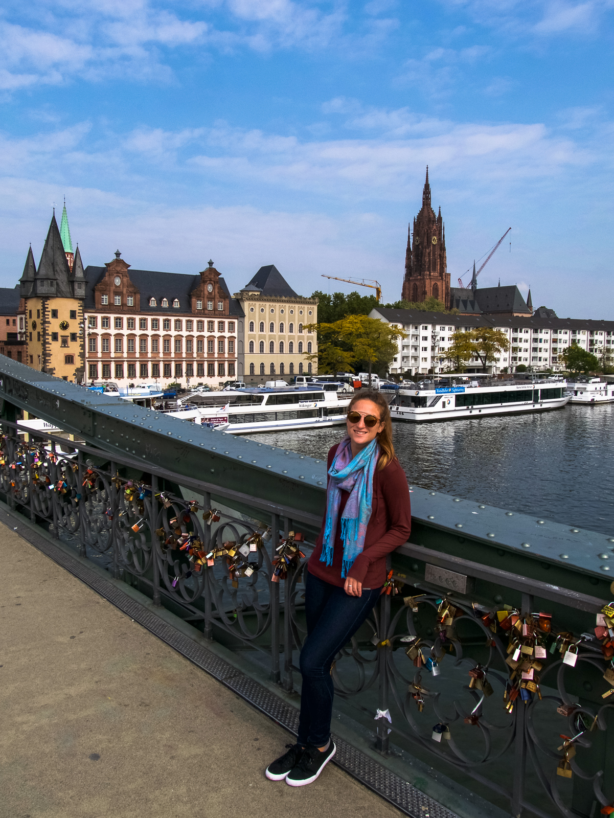 Girl on bridge in Frankfurt, Germany