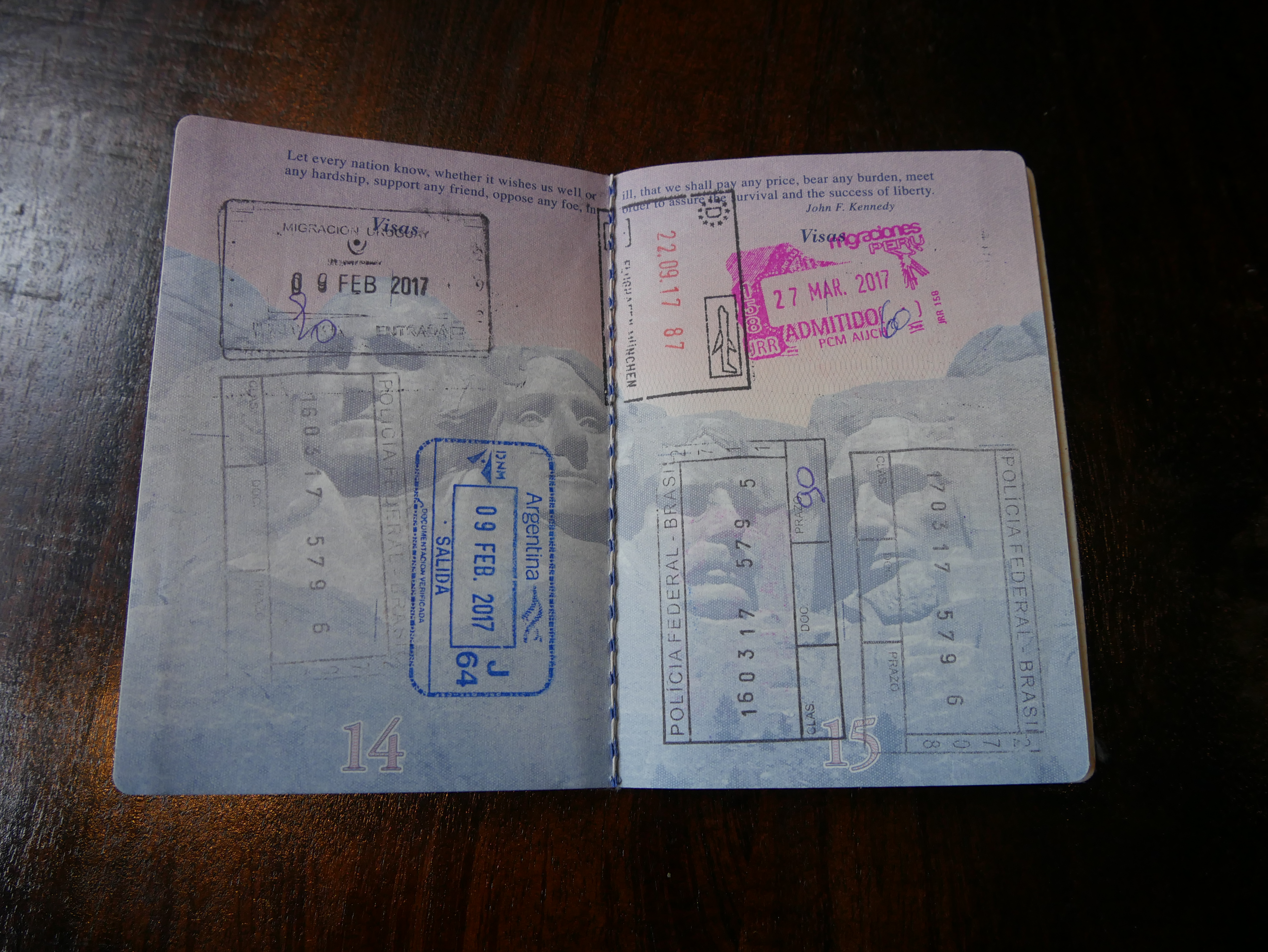 United States passport pages full with stamps