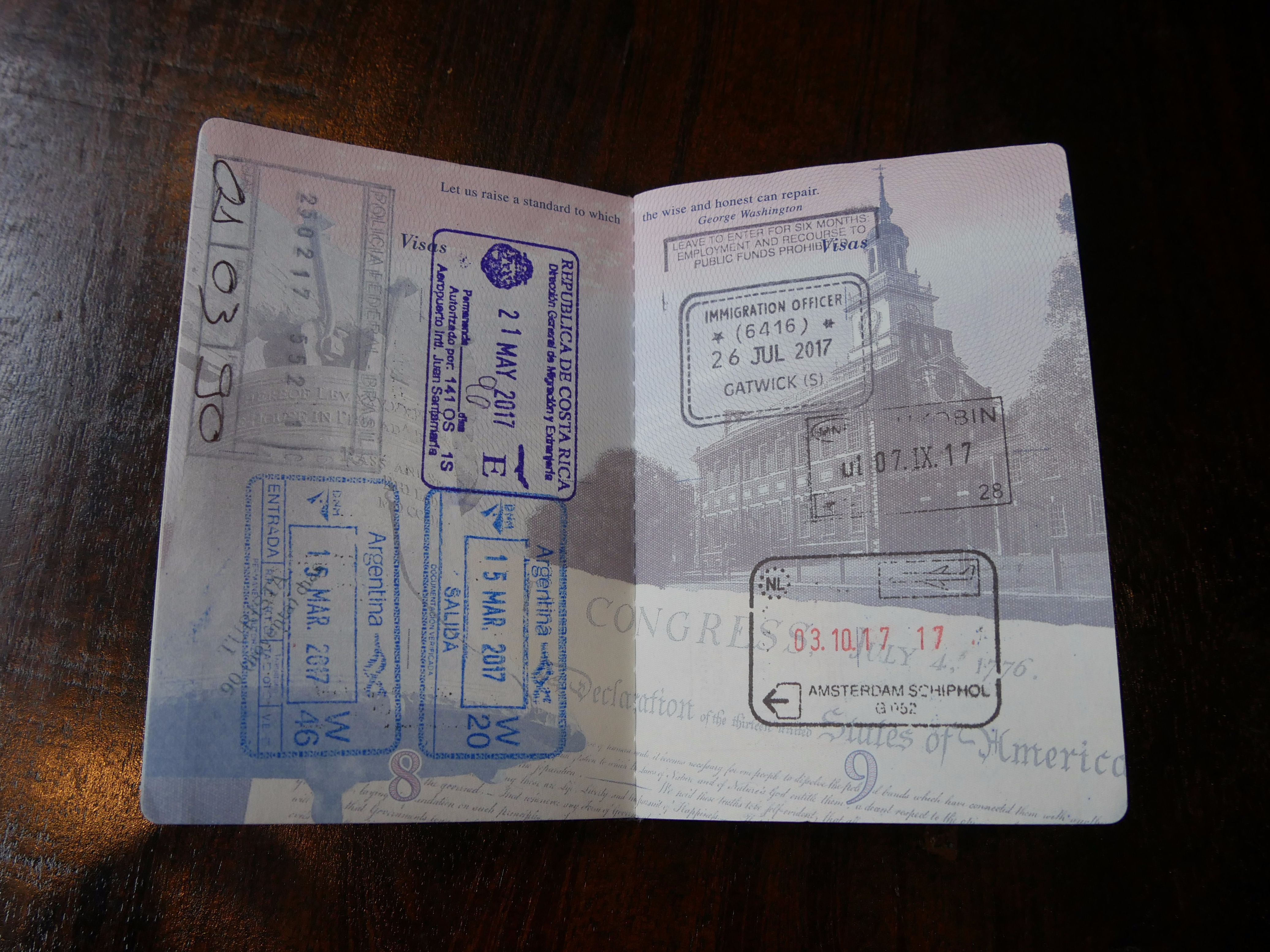 USA passport with international stamps