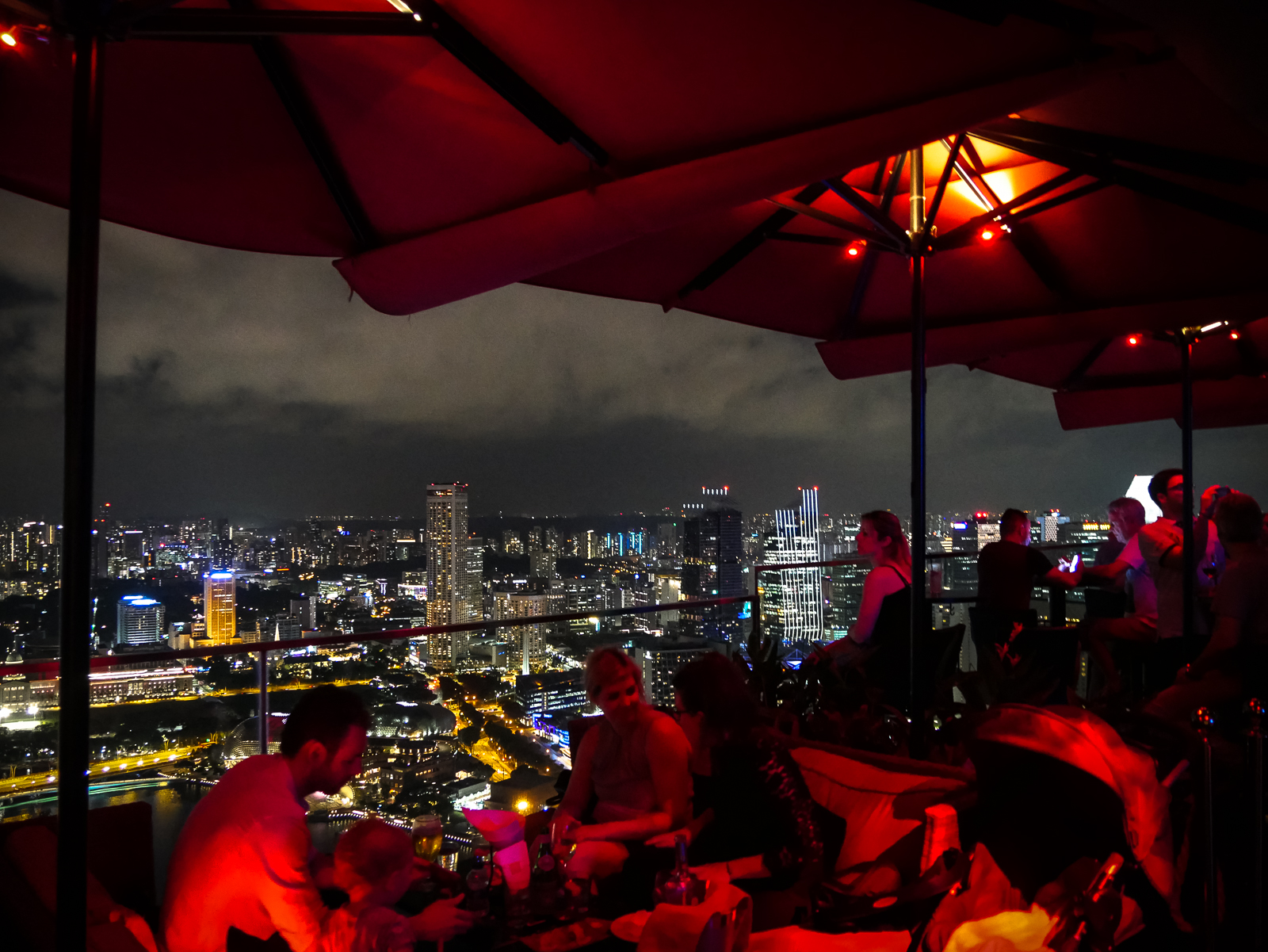 Rooftop bar Ce La Vie at the top of the Marina Bay Sands hotel in Singapore at night on the 57th floor