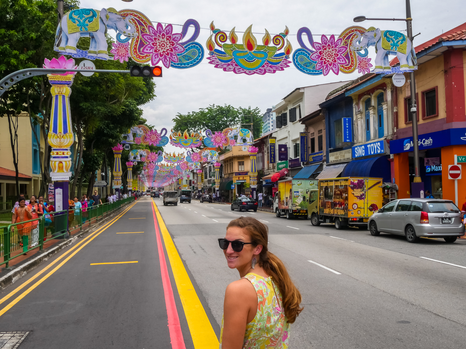 Travel girl in Little India, Singapore