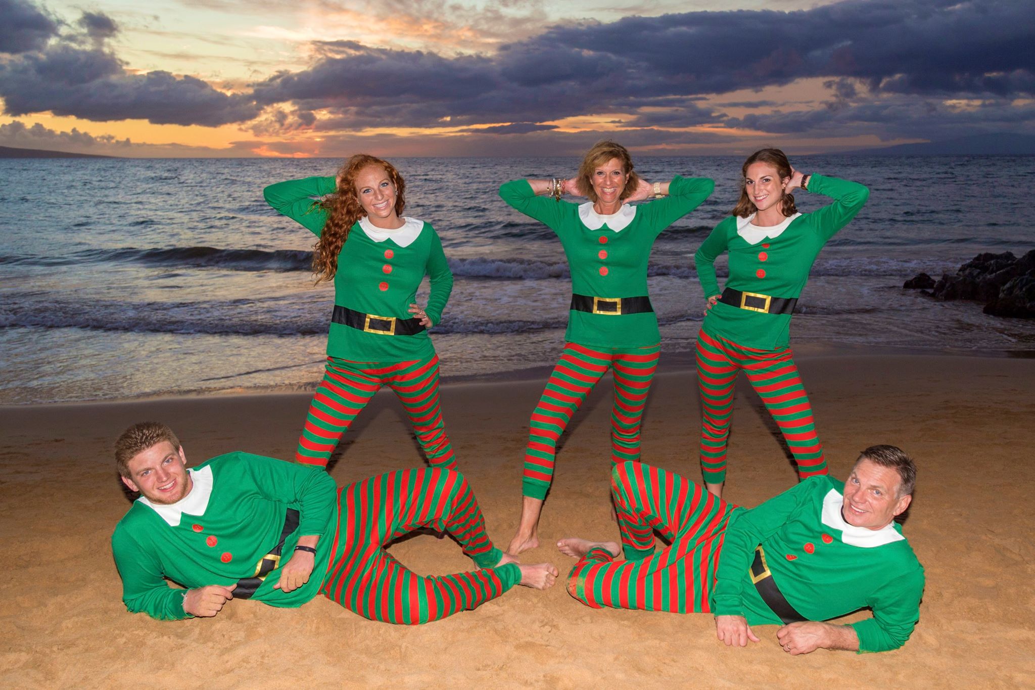 Family on beach in Elf Pajamas