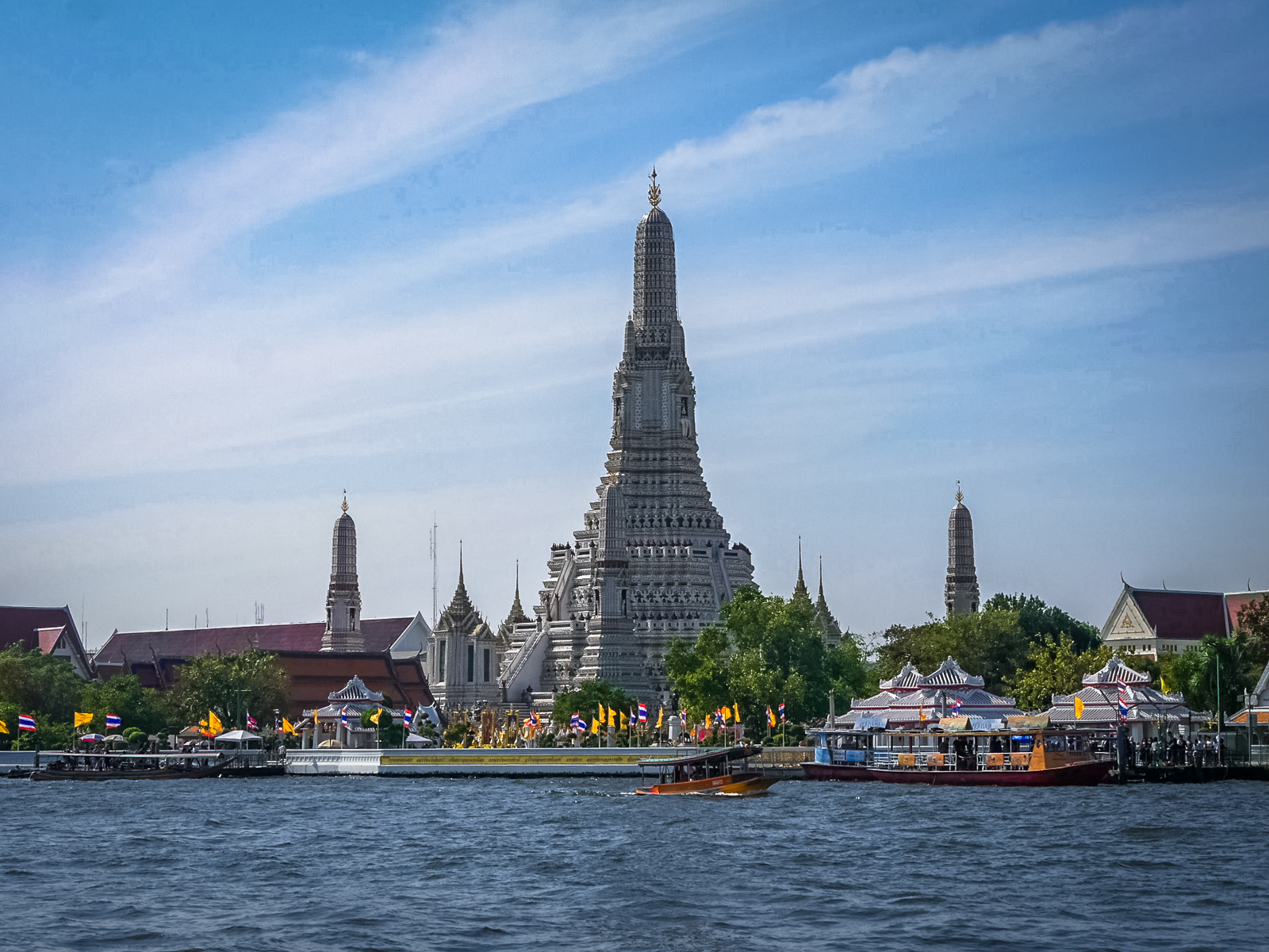 View of Wat Arun from the shuttle boat on the Chao Phraya RiverView of Wat Arun from the shuttle boat on the Chao Phraya River