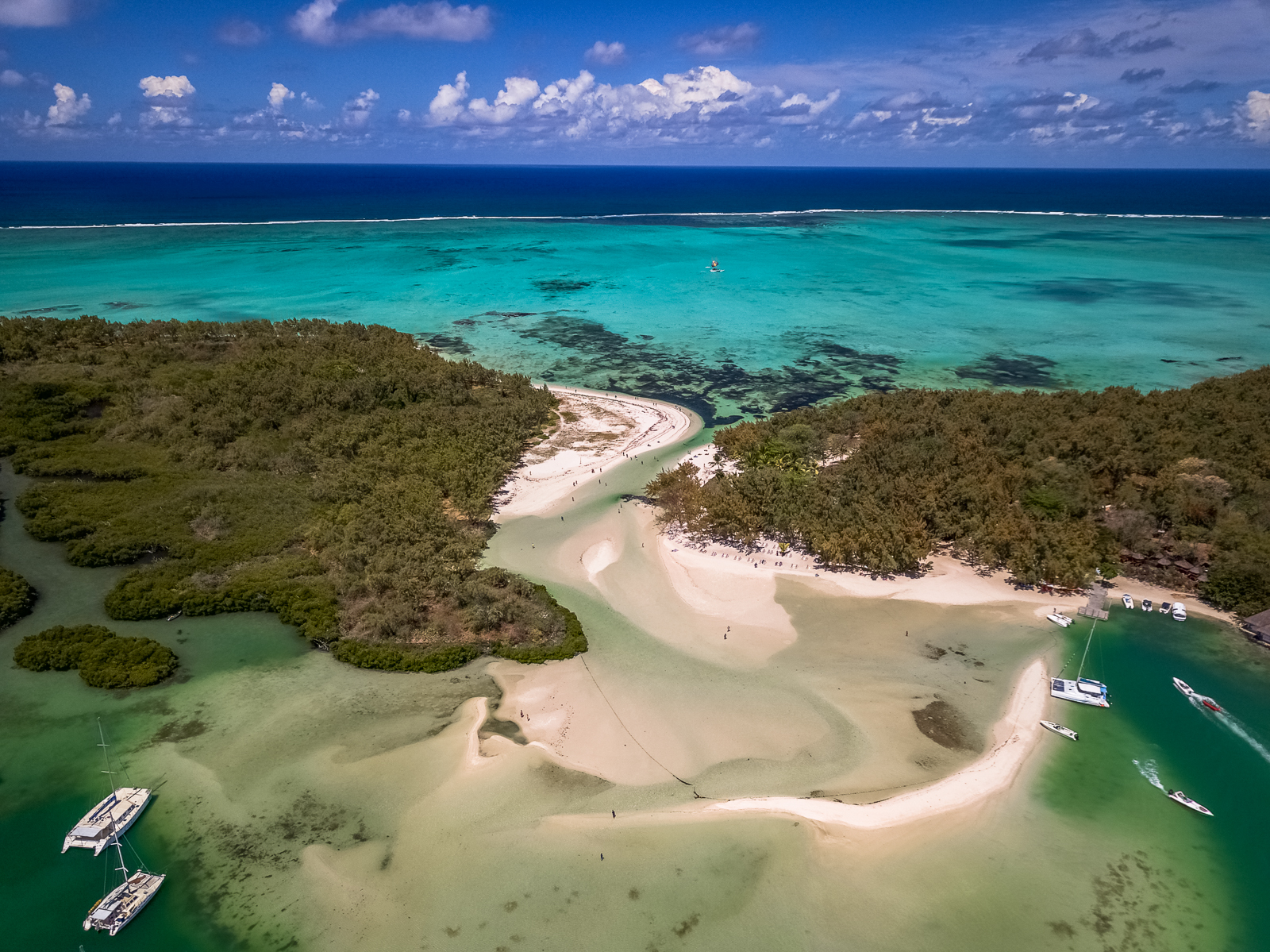 Drone shot of Ile Aux Cerfs island in Mauritius