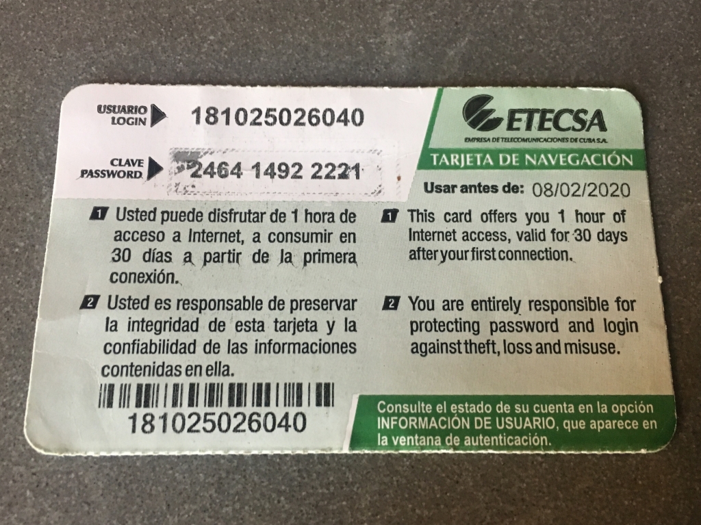 Cuban WiFi card login & password